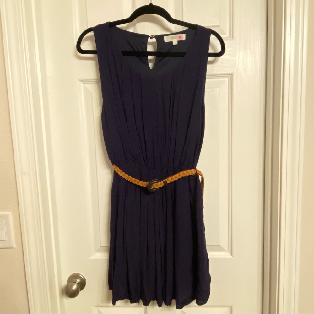 Navy Dress with Brown Belt